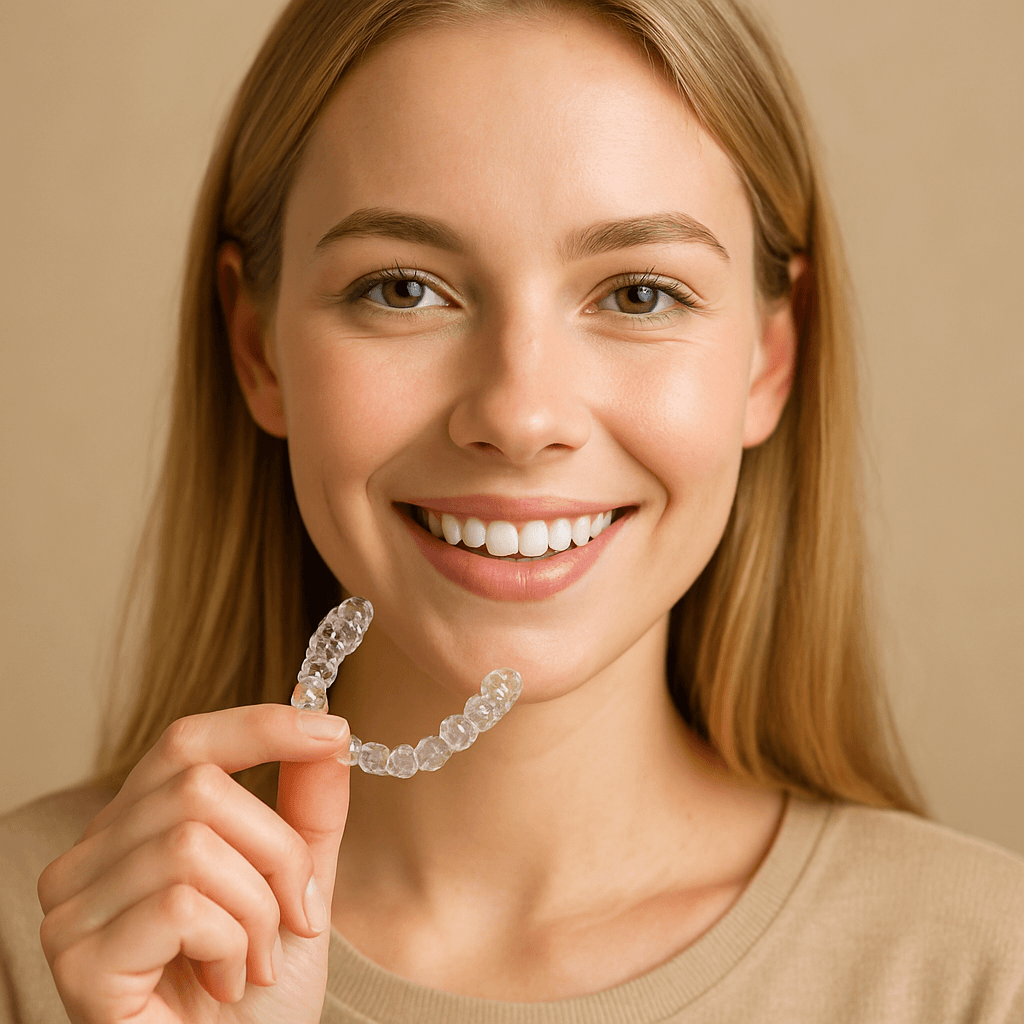 Adult wearing clear aligners