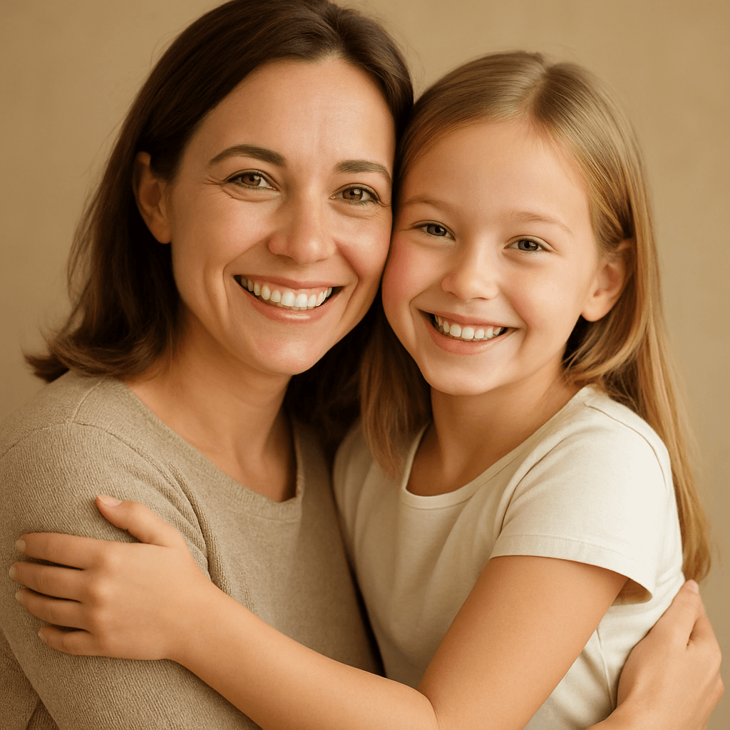 Mother and daughter smiling